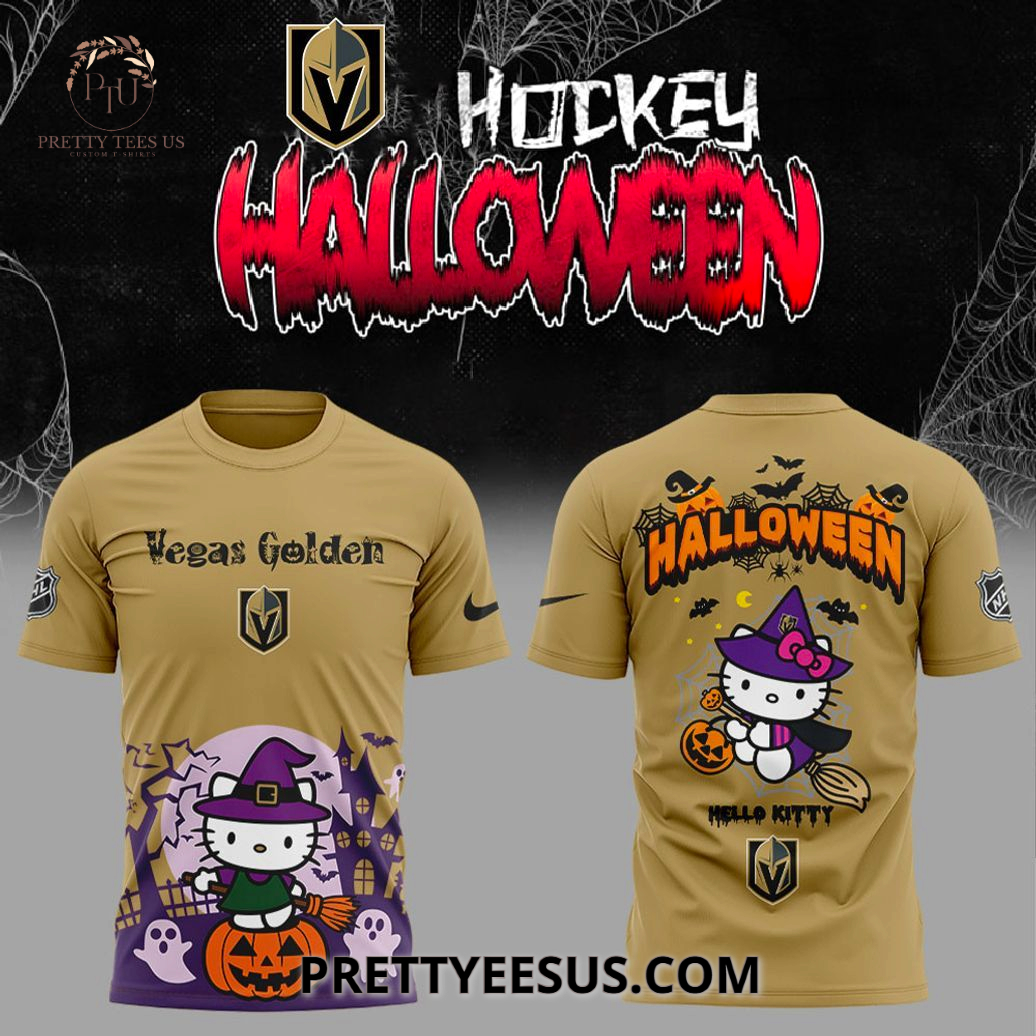 Vegas Golden Knights Hello Kitty Halloween 2025 3D T-Shirt Vegas Golden Knights Hello Kitty Halloween 2025 3D T-Shirt